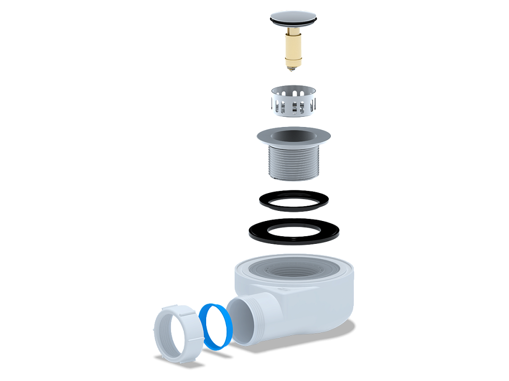 Сифон для душевого поддона АНИ Пласт E450CLS 1 1/2 дюйма 50 мм высота 53 мм клик-клак с сеткой