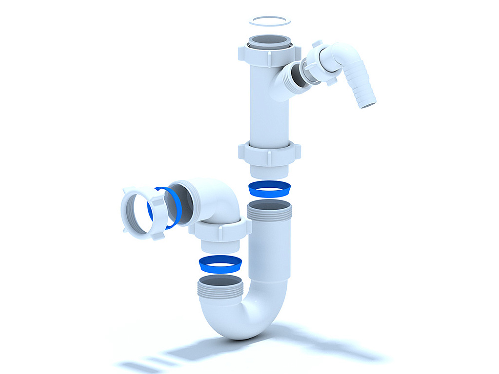 Сифон для мойки АНИ Пласт D1020 1 1/2 дюйма 40 мм прямоточный с отводом для стиральной машины без выпуска