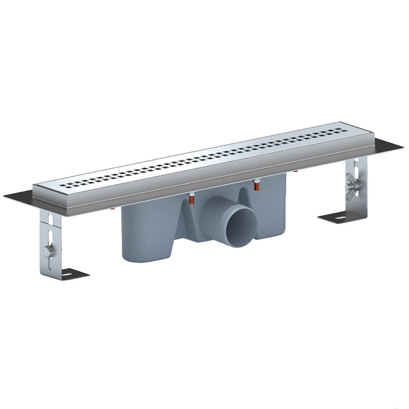 Трап линейный из нержавеющей стали АНИ Пласт TLZ2245G DN50 с комбинированным затвором глянцевой решёткой Риф 450х65 мм