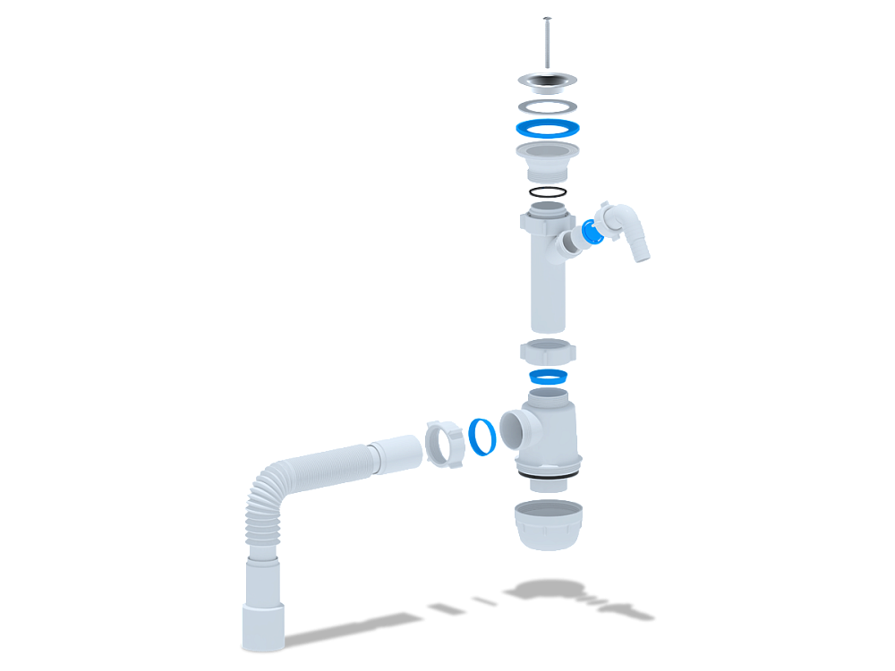 Сифон для мойки АНИ Пласт Грот A1015 1 1/2 дюйма 40 мм с отводом для стиральной машины с гибкой трубой 40х40/50 мм