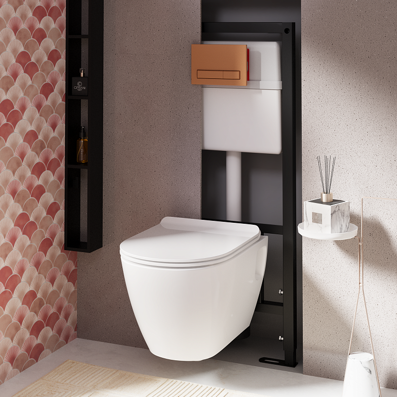 Набор инсталляции 50 см АНИ Пласт WN5 1488 Art с безободковым унитазом, с сиденьем микролифт, медь матовая WP1488