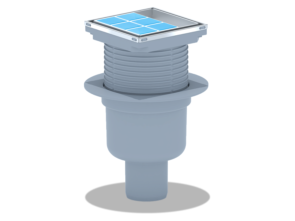 Трап для душа АНИ Пласт TQ5902 DN50 горизонтальный регулируемый с сухим затвором и решёткой из нержавеющей стали 100х100 мм под плитку