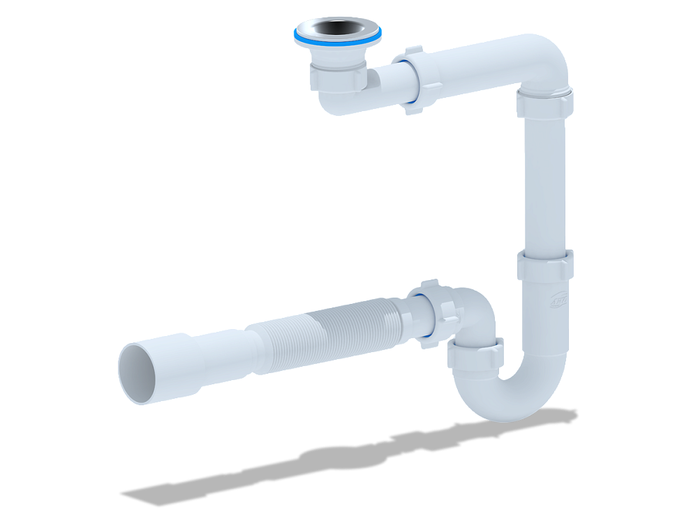Сифон для раковины АНИ Пласт DB5016 смещенный 1 1/4 дюйма 32 мм с гибкой трубой 32х40/50 мм