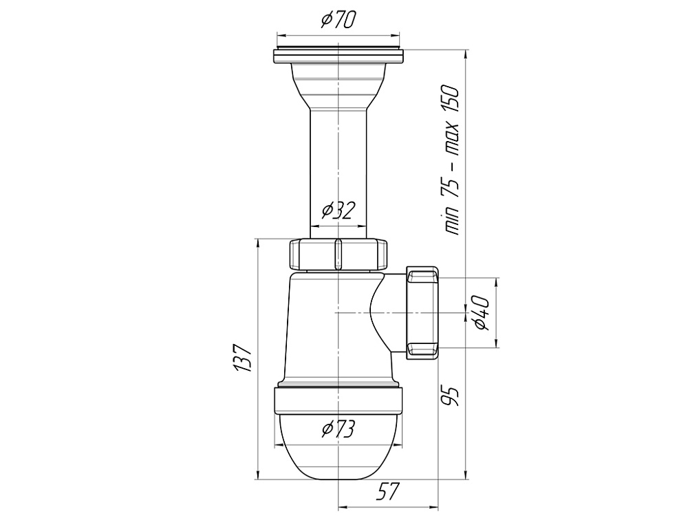 Сифон для мойки АНИ Пласт C0500 1 1/2 дюйма 40 мм с литым выпуском