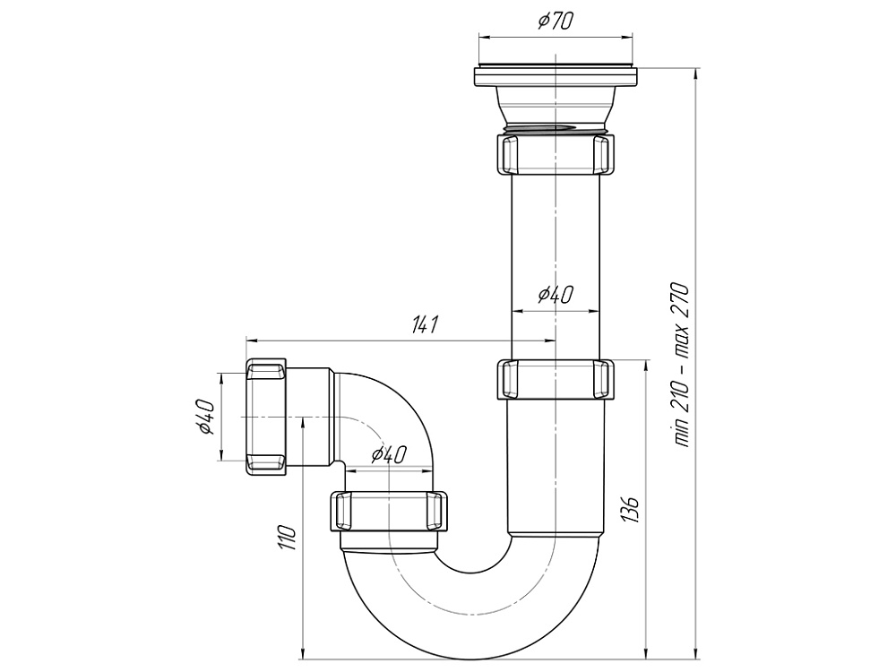 Сифон для мойки АНИ Пласт D0100 1 1/2 дюйма 40 мм прямоточный