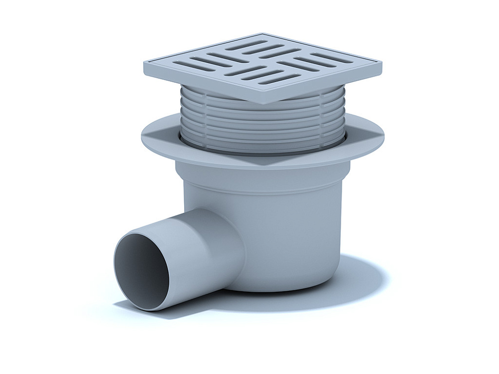 Трап горизонтальный регулируемый АНИ Пласт TA5604 выпуск 50 мм с решеткой из пластика 100х100 мм