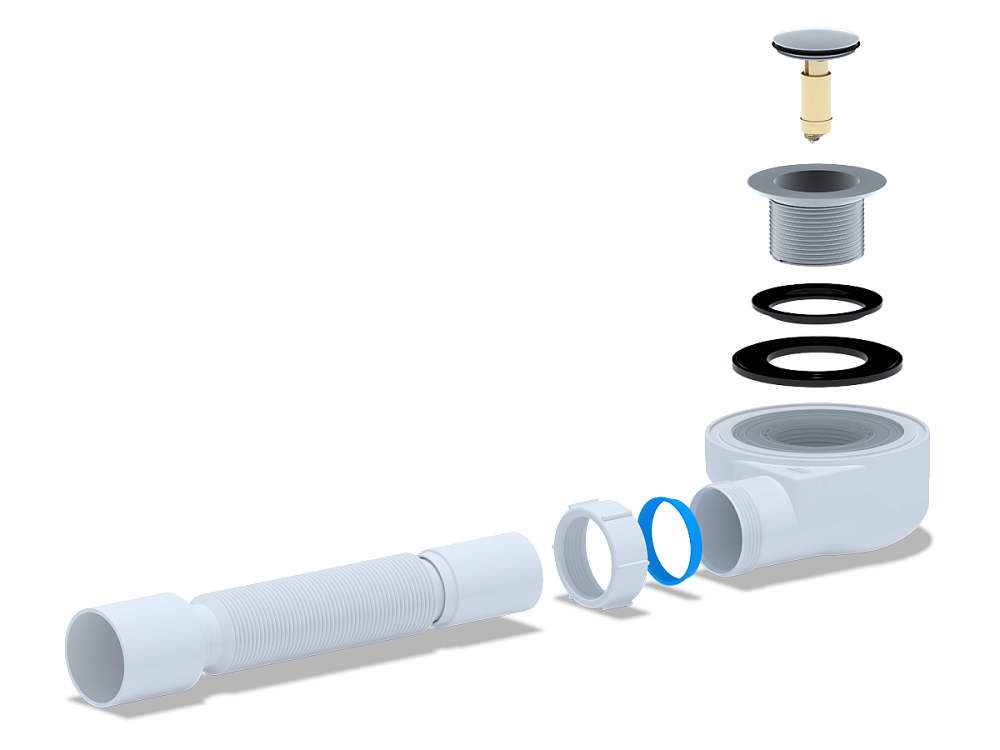 Сифон для душевого поддона АНИ Пласт E455CL 1 1/2 дюйма 50 мм клик-клак с гибкой трубой 40х50 мм