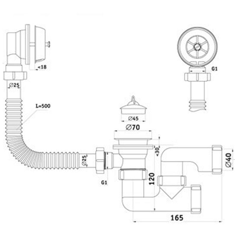 Сифон для ванны АНИ Пласт Варяг C6250 1 1/2 дюйма 40 мм регулируемый