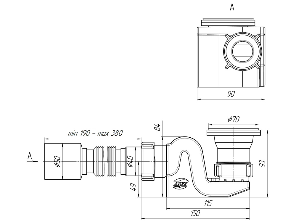 Сифон для душевого поддона АНИ Пласт Бриг E615 1 1/2 дюйма с гибкой трубой 40х50 мм
