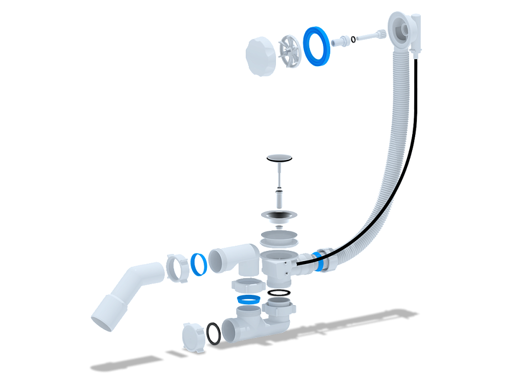 Перелив полуавтомат с регулируемым сифоном АНИ Пласт EM521 580 мм с переходной трубой 45 градусов 40х50 мм