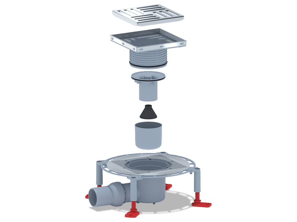 Трап для душа АНИ Пласт THZ5612 DN50 горизонтальный регулируемый с комбинированным затвором и решёткой из нержавеющей стали 150х150 мм