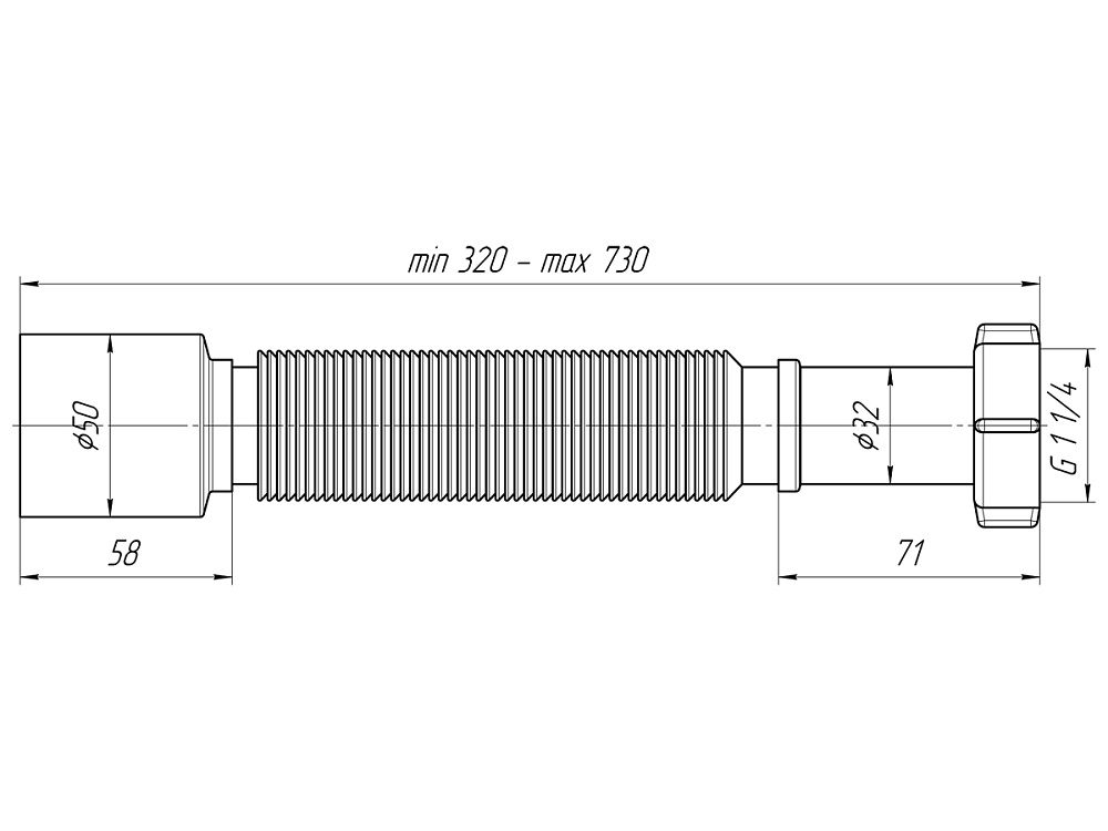 Гибкая труба АНИ Пласт K205 с гайкой 1 1/4 дюйма 50-32х320-730 мм