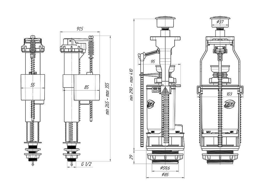 Набор с нижней подводкой АНИ Пласт WC8510C 1/2 дюйма с пластиковым штуцером кнопка хром