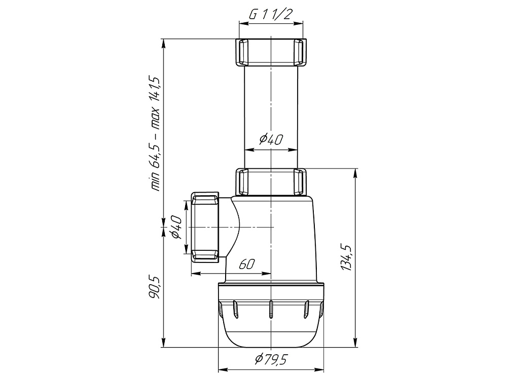Сифон для мойки АНИ Пласт Грот A0120 1 1/2 дюйма 40 мм без выпуска