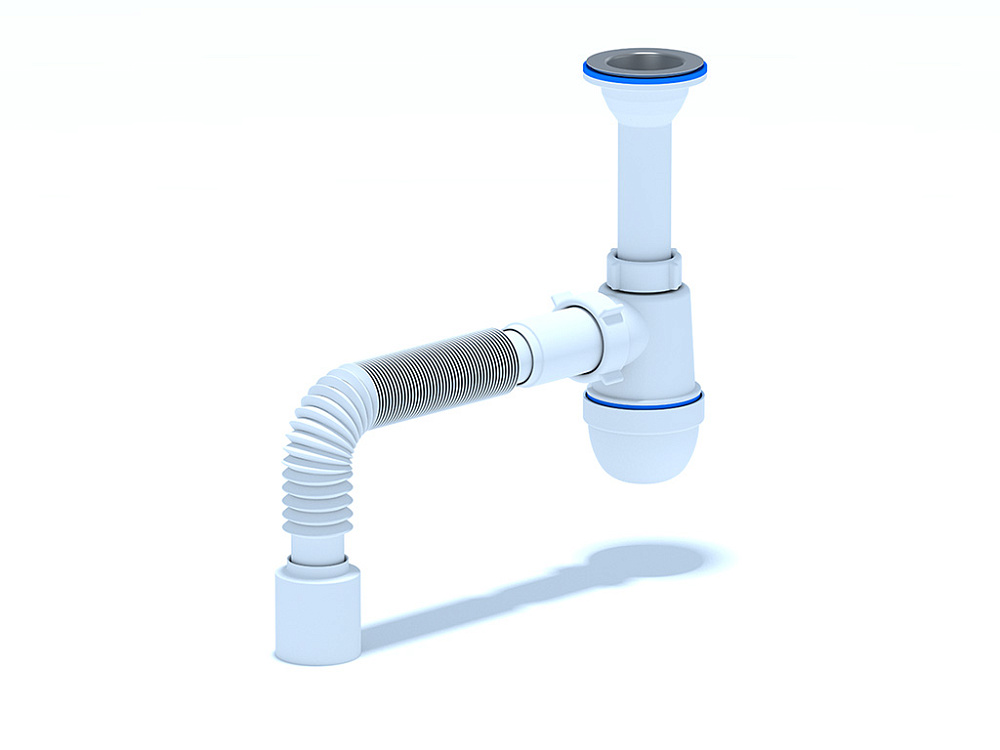 Сифон для мойки АНИ Пласт C0510 1 1/2 дюйма 40 мм с литым выпуском и гибкой трубой 40х50 мм