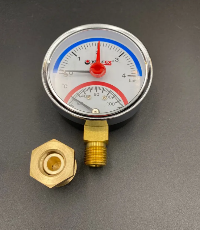 Термоманометр радиальный (нижнее подключение), 4 бар, VALFEX, арт.VF.TMN.63.012.04