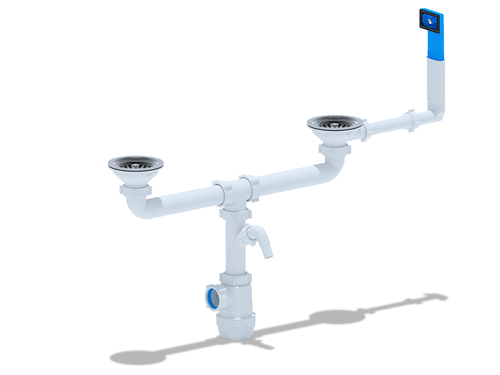 Сифон для мойки АНИ Пласт Грот A3545 3 1/2 дюйма 40 мм двойной с жестким переливом и отводом для стиральной машины