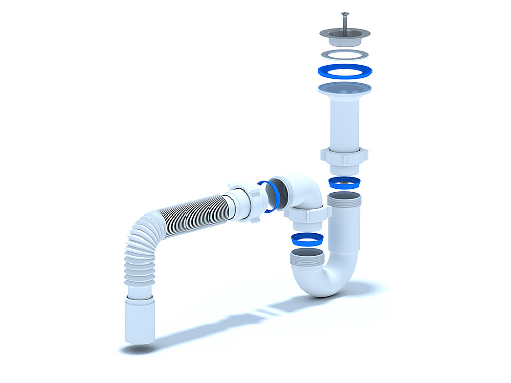 Сифон для мойки АНИ Пласт D0505 1 1/2 дюйма 40 мм прямоточный с гибкой трубой 40х40 мм