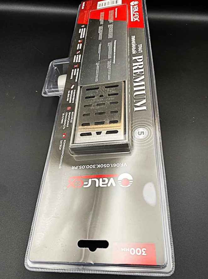 Трап линейный PREMIUM 300мм комбинированный затвор VALFEX, арт.VF.061.050K.300.05.PR