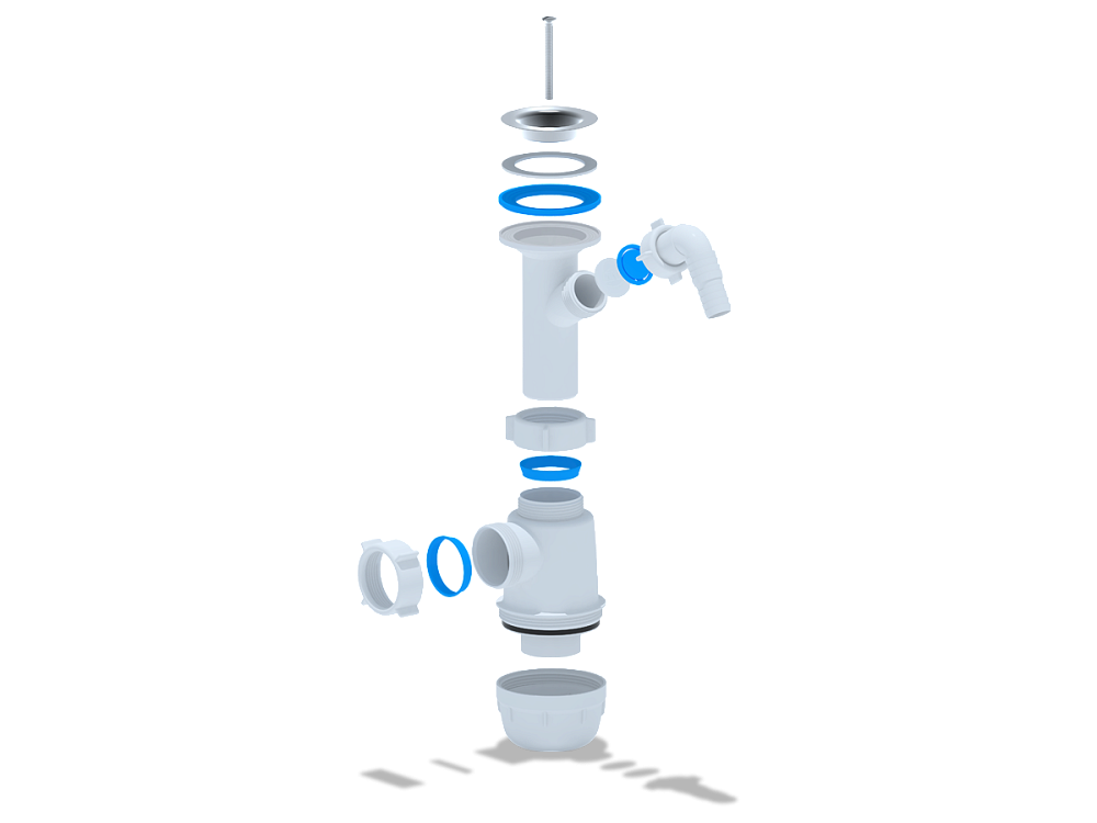 Сифон для мойки АНИ Пласт Грот A2000 1 1/2 дюйма 40 мм с отводом для стиральной машины