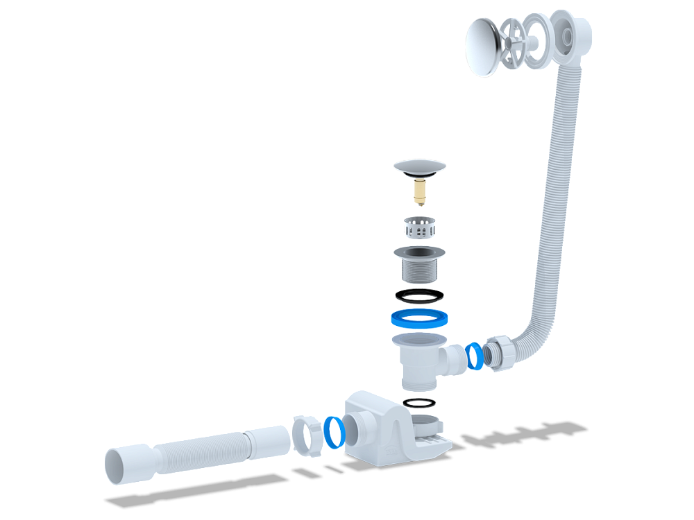Сифон для ванны АНИ Пласт Бриг EC655GS 1 1/2 дюйма 40 мм клик-клак гриб с сеткой с переливом и гибкой трубой 40х50 мм