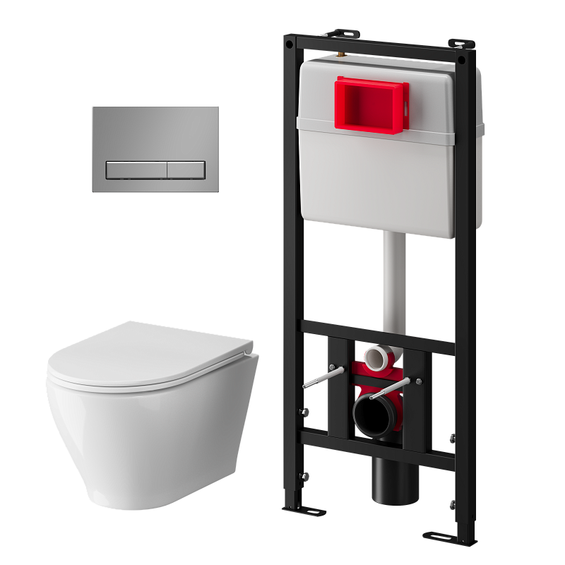 Набор инсталляции 50 см АНИ Пласт WN5 1411 Breeze с безободковым унитазом, с сиденьем микролифт, хром матовый клавишей WP1411