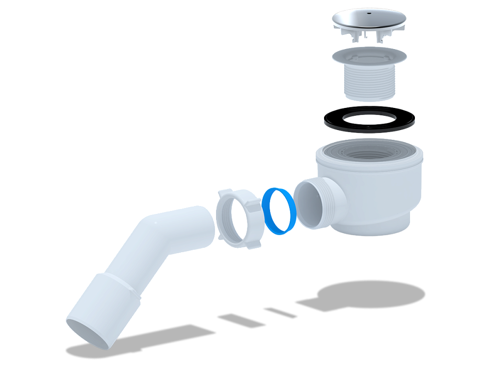 Сифон для душевого поддона АНИ Пласт E411C 1 1/2 дюйма 50 мм с переходной трубой 45° 40/50 мм хром