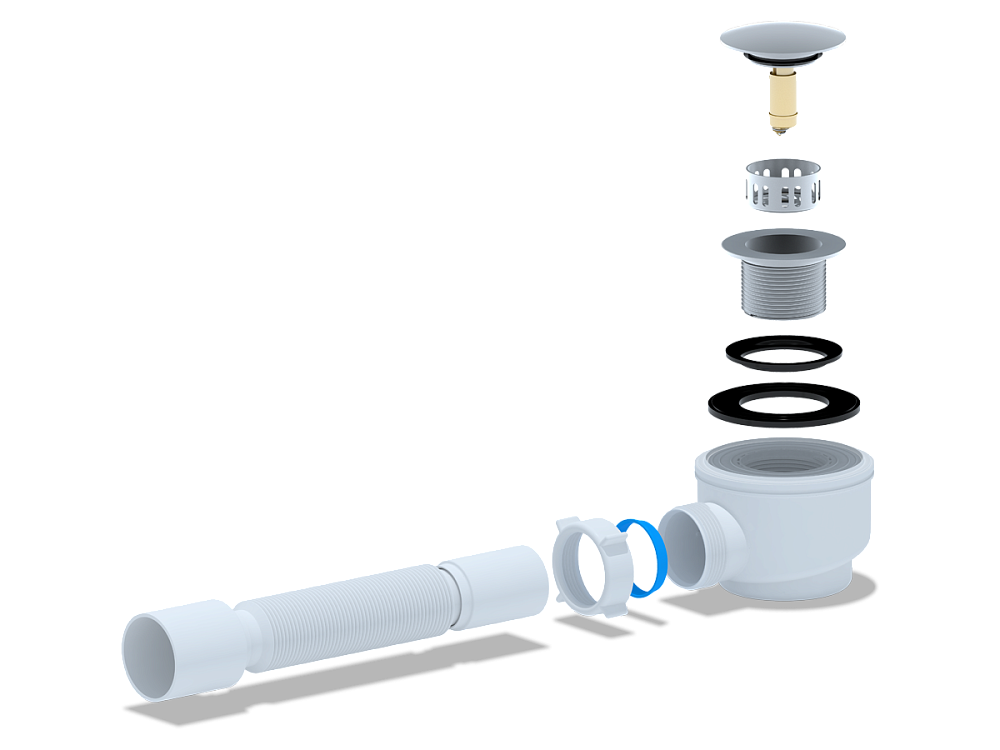 Сифон для душевого поддона АНИ Пласт E415CLGS 1 1/2 дюйма 50 мм клик-клак гриб с сеткой с гибкой трубой 40х50 мм