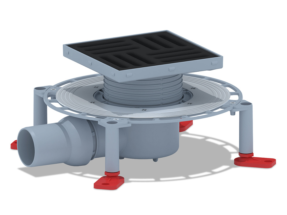 Трап для душа АНИ Пласт TVQ5616 DN50 горизонтальный регулируемый с сухим затвором и решёткой из чугуна 150х150 мм