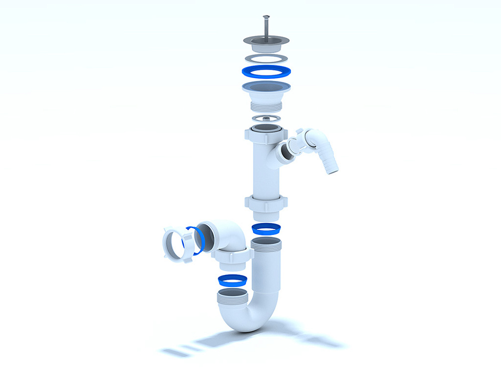 Сифон для мойки АНИ Пласт D1000 1 1/2 дюйма 40 мм прямоточный с отводом для стиральной машины