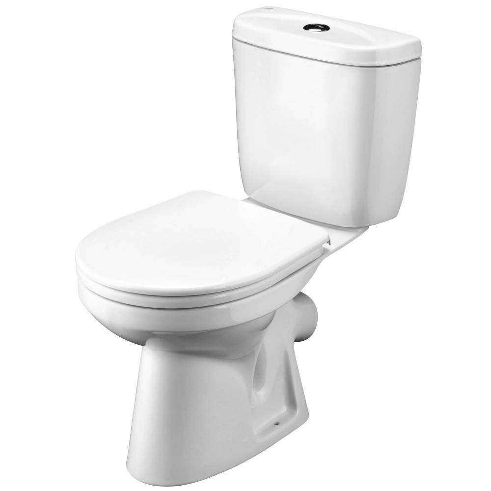 Унитаз SANTEK АНИМО компакт, выпуск косой (слив 2-реж., дюропласт) с сиденьем и бачком