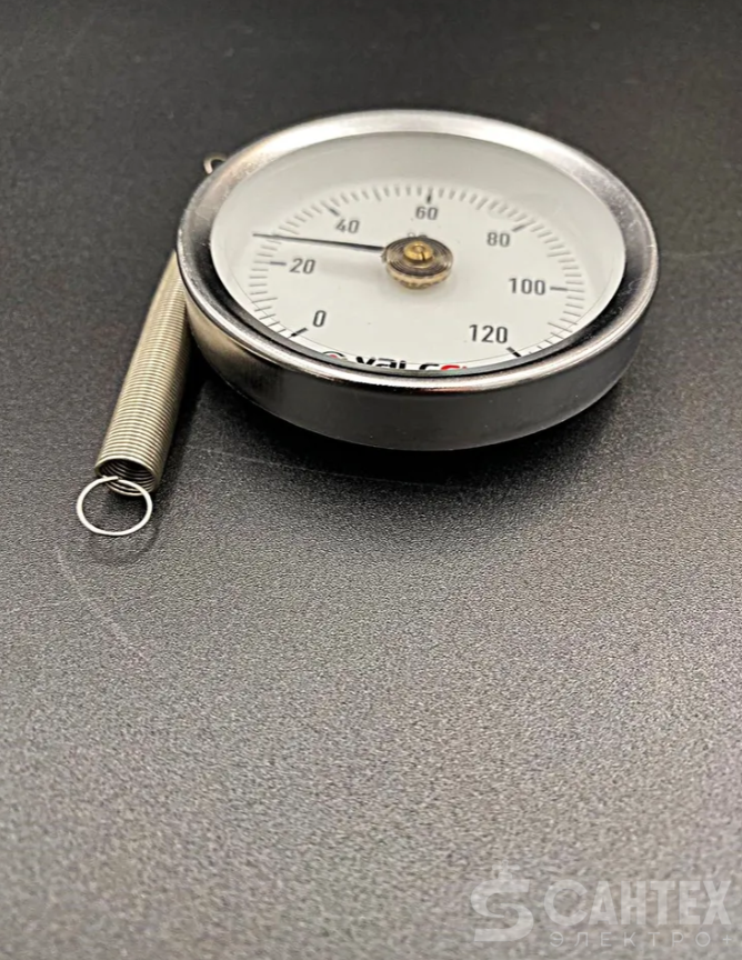 Термометр биметаллический накладной с пружиной (заднее подключение) 63 мм, VALFEX, арт.VF.TN.63.000.120