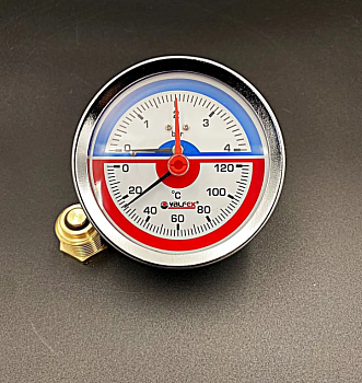 Термоманометр аксиальный (заднее подключение), 4 бар, VALFEX, арт.VF.TMZ.80.012.04