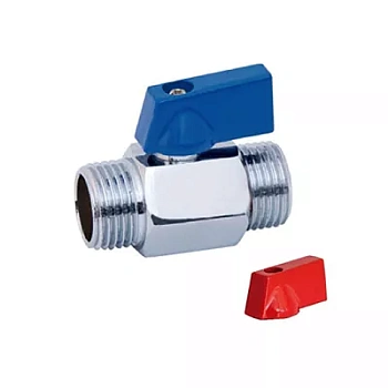 Мини кран для воды хромированный 1/2" ш/ш (красные + синие ручки), TIM, арт. DE22MM