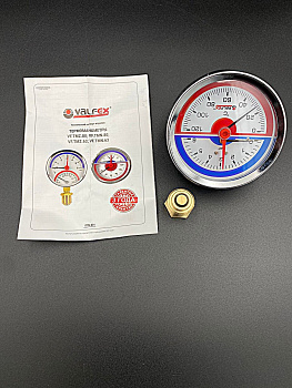 Термоманометр аксиальный (заднее подключение), 6 бар, VALFEX, арт.VF.TMZ.80.012.06