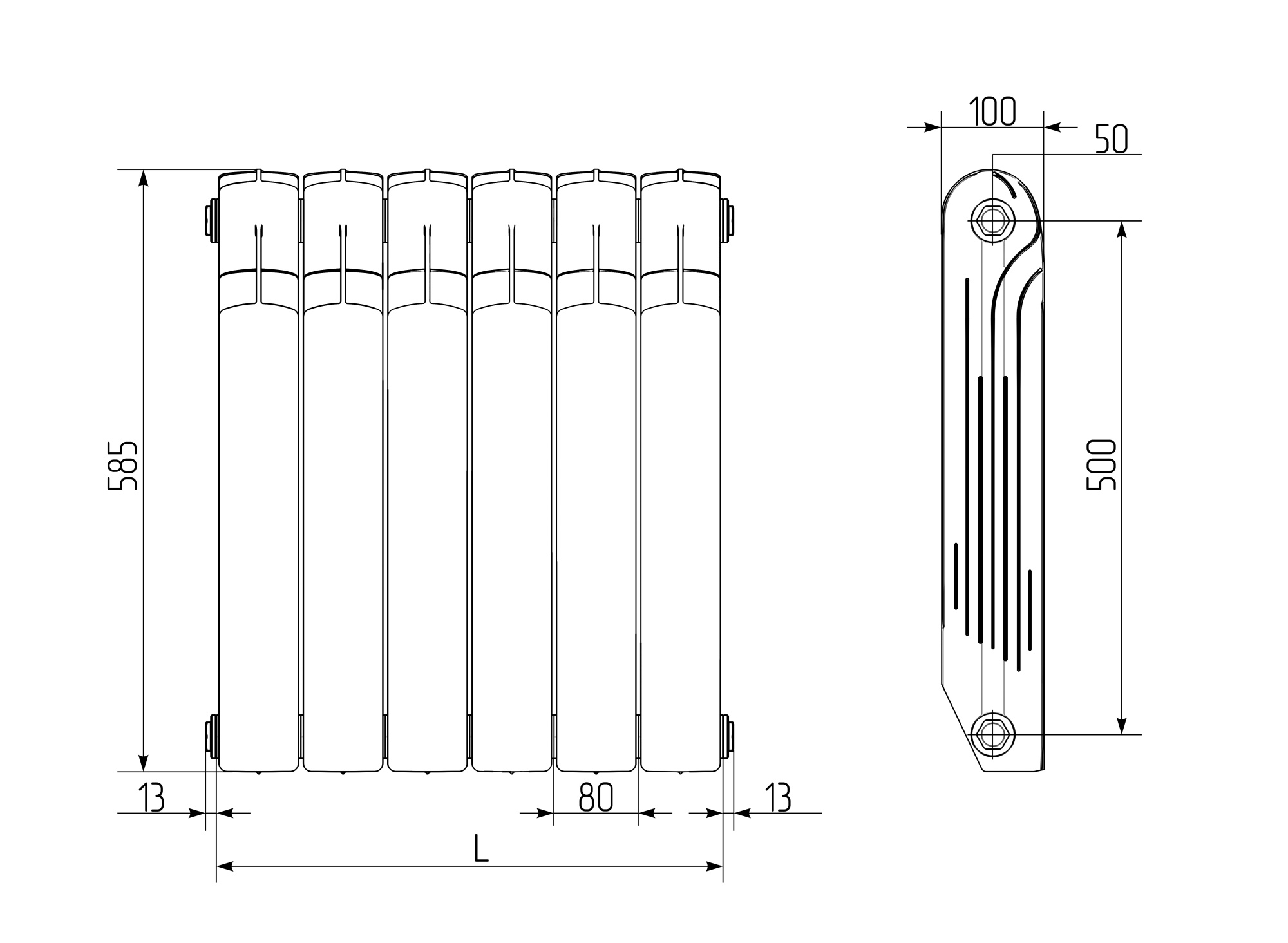 Радиатор алюминиевый Royal Thermo Indigo 500 - 6 секц.
