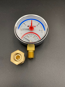 Термоманометр радиальный (нижнее подключение),63 мм, 4 бар, VALFEX, арт.VF.TMN.63.012.04