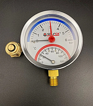 Термоманометр радиальный (нижнее подключение),80 мм, 6 бар, VALFEX, арт.VF.TMN.80.012.06