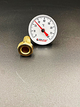 Термометр биметаллический с погружной гильзой 40 мм (заднее подключение) ,VALFEX, арт.VF.TG.40.014.080