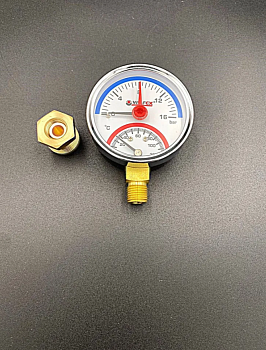 Термоманометр радиальный (нижнее подключение), 16 бар, VALFEX, арт.VF.TMN.63.012.16