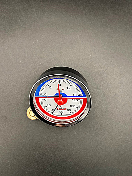 Термоманометр аксиальный (заднее подключение), 16 бар, VALFEX, арт.VF.TMZ.80.012.16