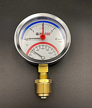Термоманометр радиальный (нижнее подключение),80 мм, 4 бар, VALFEX, арт.VF.TMN.80.012.04