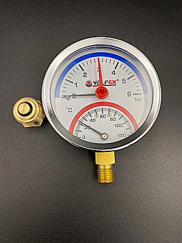 Термоманометр радиальный (нижнее подключение), 6 бар, VALFEX, арт.VF.TMN.80.012.06