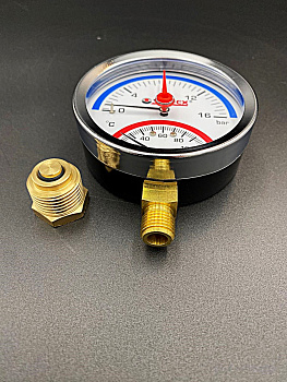 Термоманометр радиальный (нижнее подключение),80 мм, 16 бар, VALFEX, арт.VF.TMN.80.012.16