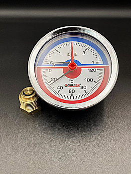 Термоманометр аксиальный (заднее подключение),80 мм, 4 бар, VALFEX, арт.VF.TMZ.80.012.04