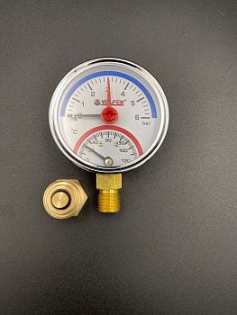 Термоманометр радиальный (нижнее подключение), 6 бар, VALFEX, арт.VF.TMN.63.012.06