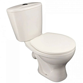 Унитаз-компакт ЛЗСФ косой выпуск нижний подвод с арматурой 1реж слив кнопка с сиденьем ПП белый