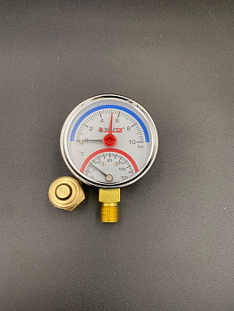 Термоманометр радиальный (нижнее подключение),63 мм, 10 бар, VALFEX, арт.VF.TMN.63.012.10